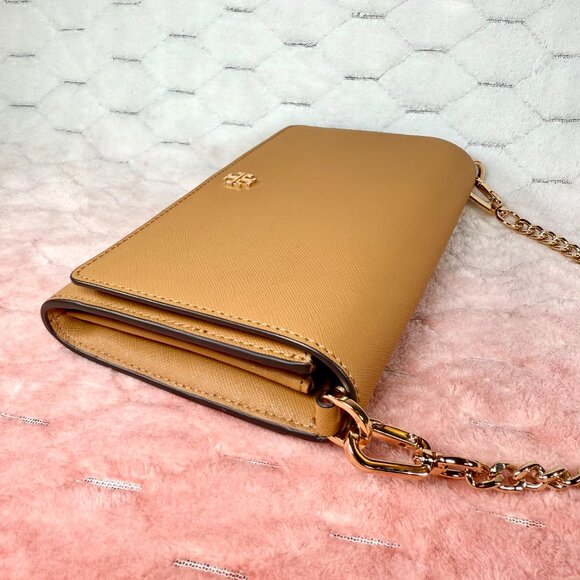 Tory Burch Emerson Chain Wallet Crossbody Tan 5" x 8" Purse Handbag w/ Dust Bag - Picture 3 of 13